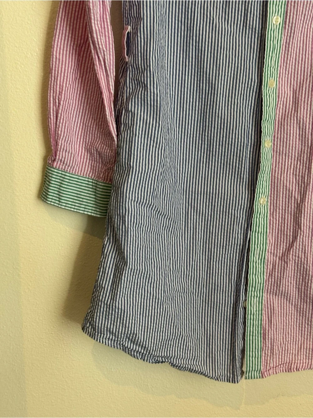 Ralph Lauren Girls Seersucker Shirt Dress Colorblock Stripe Button Front Size 16